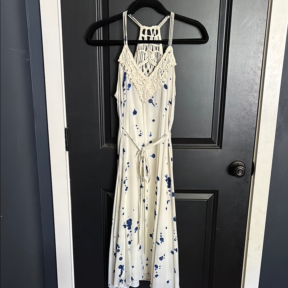 Maeve Cream and Blue Halter Sundress for Weddings